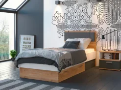 New Wójcik Bett mit Polsterkopfteil Twenty 90 x 200 cm Eiche / Weiß