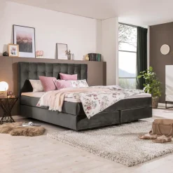 Online Ergodream Boxspringbett Lund 200 x 200 cm Grau