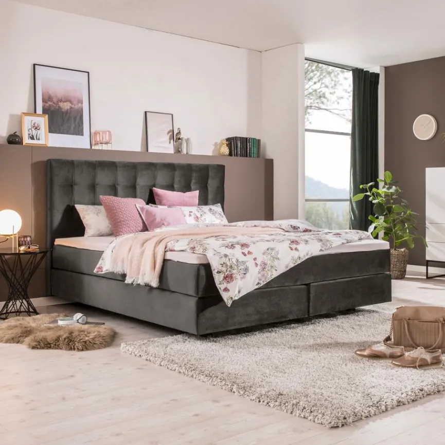 Online Ergodream Boxspringbett Lund 200 x 200 cm Grau