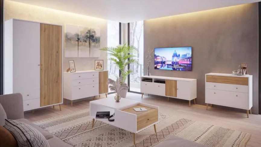 FORTE Couchtisch Harllson Weiß / Eiche