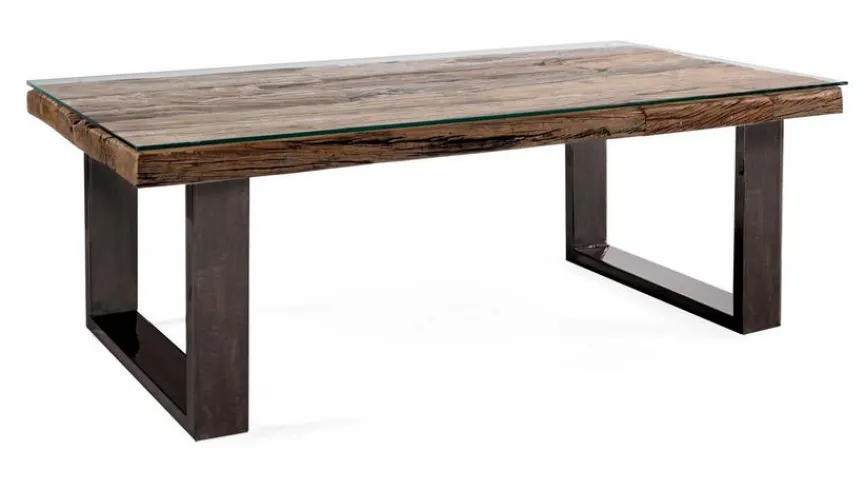 WOLFMÖBEL Couchtisch Old mit Glasplatte