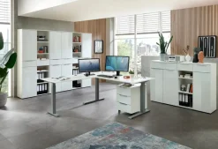 Discount Innostyle Eckschreibtisch elektrisch Santorin Weiß / Silber