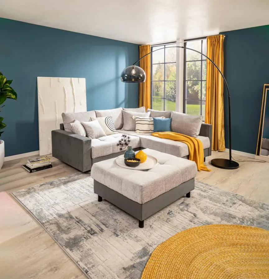 Sale BOOOM Ecksofa mit Hocker Antonia Silbergrau