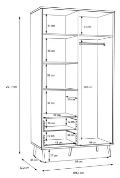 New FORTE Kleiderschrank Harllson Weiß / Grau