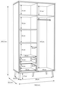 Hot FORTE Kleiderschrank Harllson Weiß / Eiche