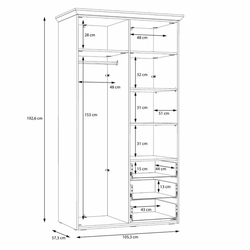 FORTE Kleiderschrank Iloppa SZ 105 x 193 cm