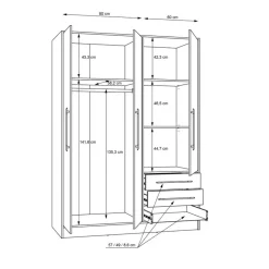 Sale FORTE Kleiderschrank Jupiter 145 x 200 cm Sandeiche