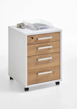 Discount FMD Rollcontainer Calvia Weiß / Eiche