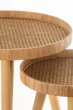 New DAHEIM 2-Satz Beistelltisch Rattan Braun