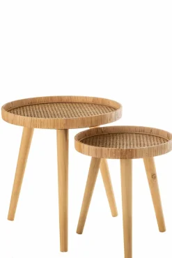 New DAHEIM 2-Satz Beistelltisch Rattan Braun