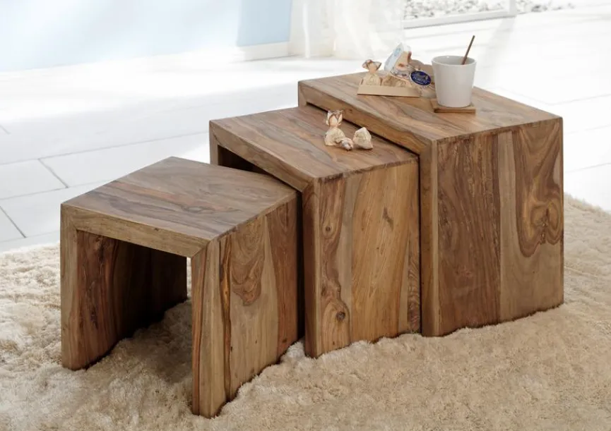 Outlet WOLFMÖBEL 3-Satztisch Yoga Sheesham