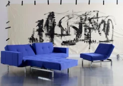 Outlet INNOVATION LIVING Schlafsofa mit Armlehnen Splitback Chrom Ultramarine