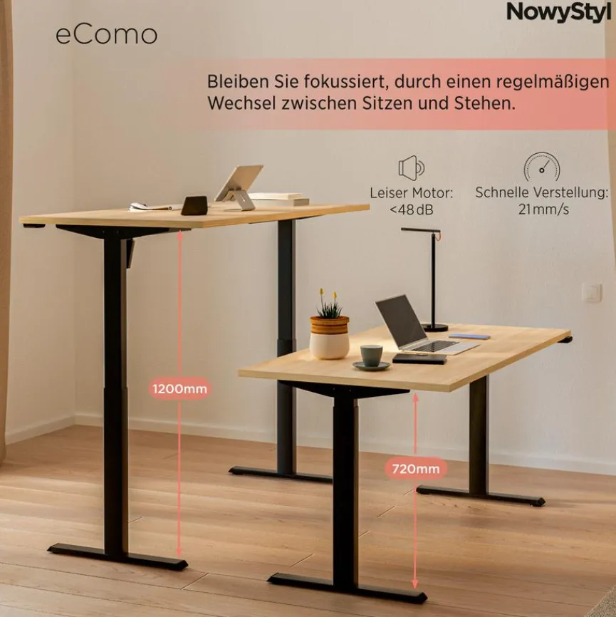 New NowyStyl Schreibtisch elektrisch eComo 140 x 70 cm Black