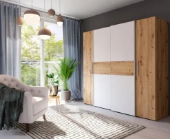 Outlet FORTE Schwebe-/Drehtürenschrank Kalixtus 200 x 190 cm Artisan-Eiche