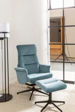 Discount Sessel mit Hocker Mals Blau