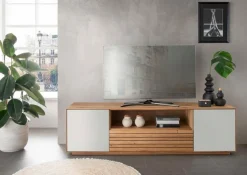 New Gradel TV-Lowboard Riva Eiche / Weißglas