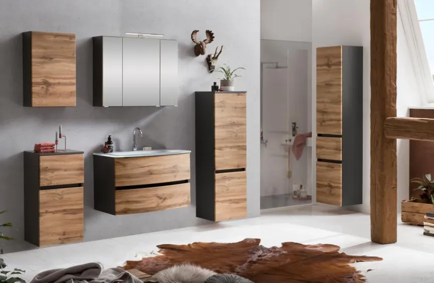 Discount Held-Möbel Waschtisch-Set Malmö Graphit / Eiche