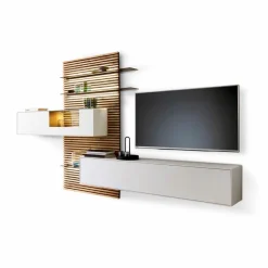 Discount SCHÖNER WOHNEN-Kollektion Wohnwand Yonna Eiche Natur / Lack weiß